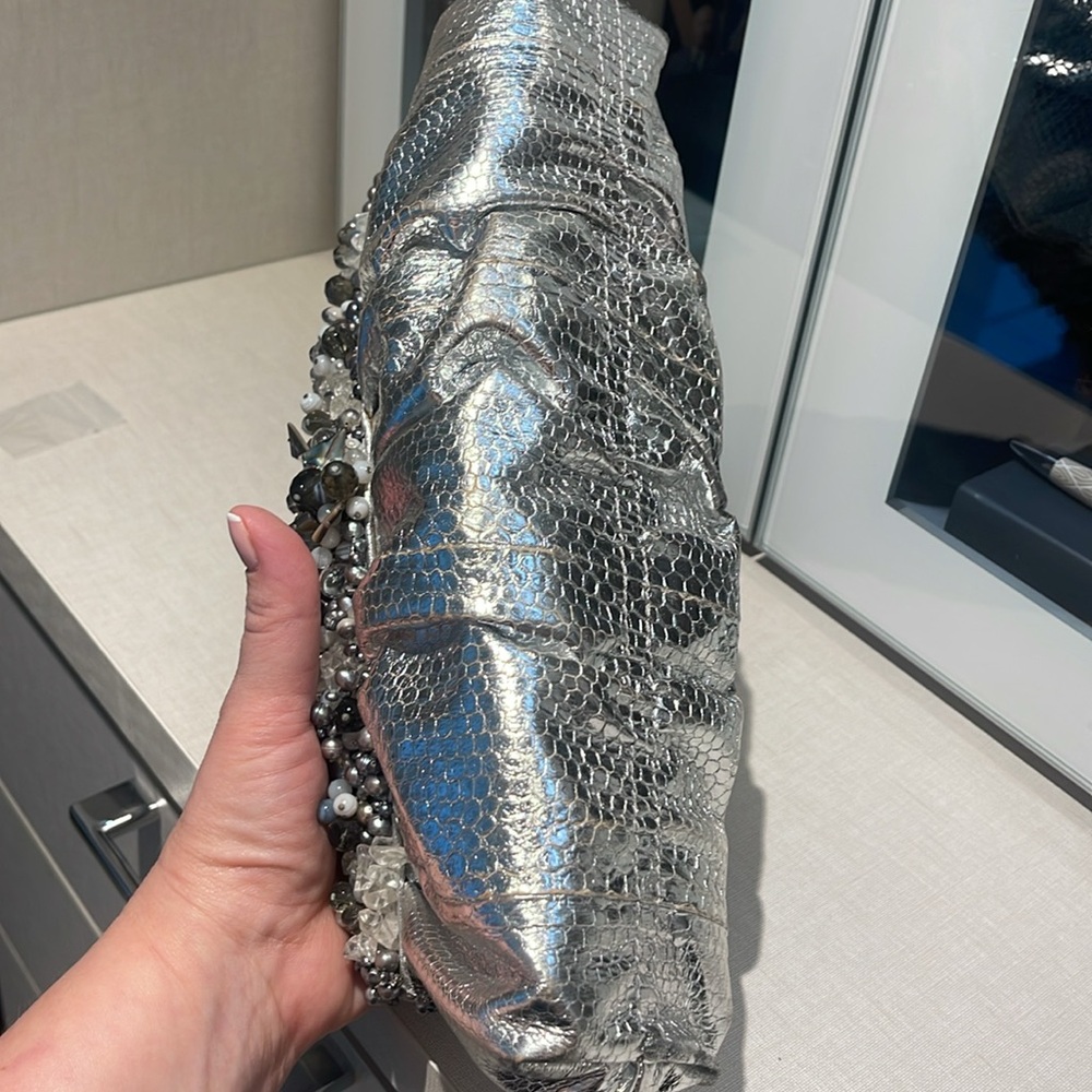 Natural Python Skin Bag Silver Women's Clutch Wit… - image 5